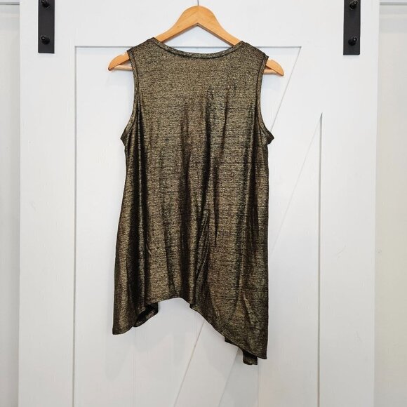 EILEEN Fisher Gold Knit Metallic Party Top Asymmetric Small Mob Wife - Picture 5 of 8
